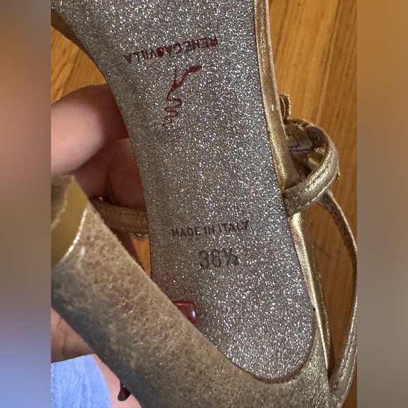 Rene Caovilla Crystal Gold Mules Sandals With Glitter Instep Sz 36.5 - Picture 10 of 11